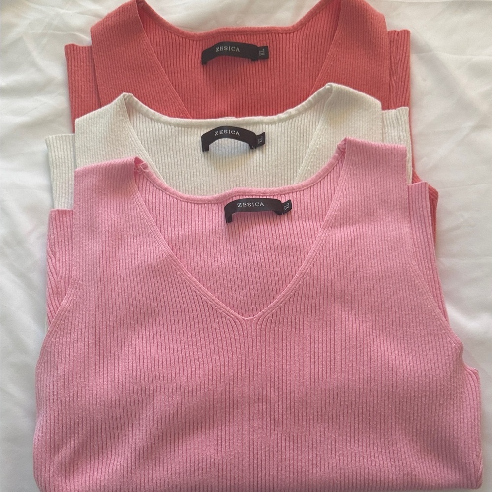 3 Women's V-Neck Stretch, Ribbed Tank - Pink, White,Coral-Wear alone or layer